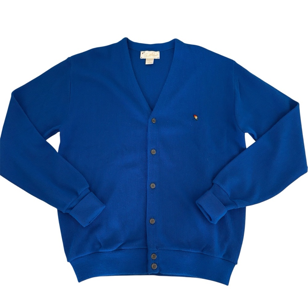 Vintage Arnold Palmer Cardigan Sweater Sz L Royal Blue Umbrella Embroidered Knit